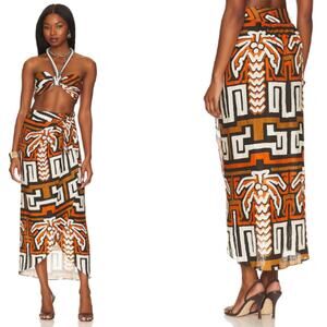 NWT Johanna Ortiz Linen Side Tie Sea of Sand Wrap Skirt Brown Multicolor Size: 8